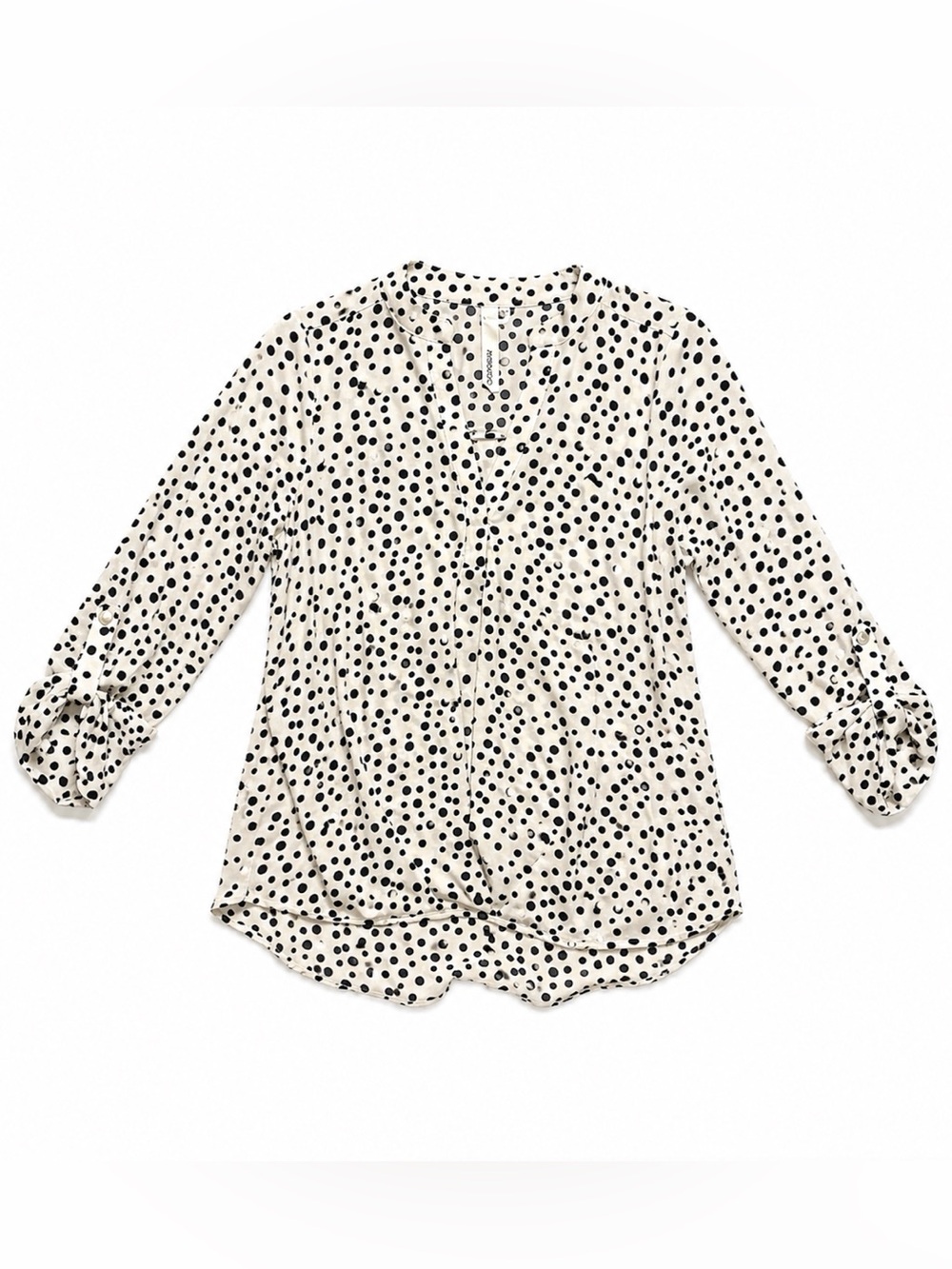 NY Collection Black White Polka Dot Blouse Size Small Long Sleeve Top